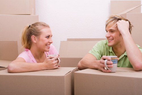 House moving team working in a Hackney residential street