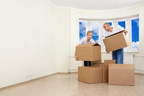 Packed boxes and furniture ready for a local Hackney relocation