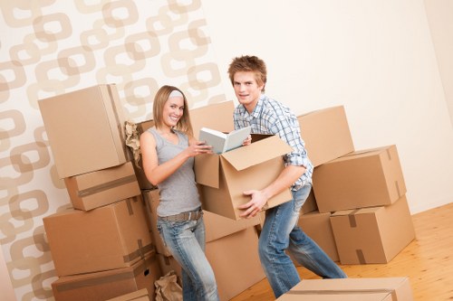 Packed boxes and furniture ready for transport in Hackney