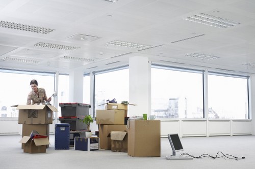 Commercial removal truck loading office furniture in Hackney