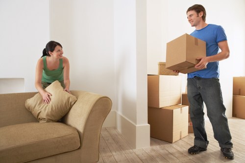 Boxes and household goods prepared for moving day in Hackney